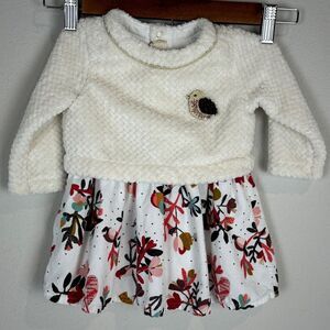 Catimini France Long Sleeve Fleece Corduroy Bird Dress 12 mos
